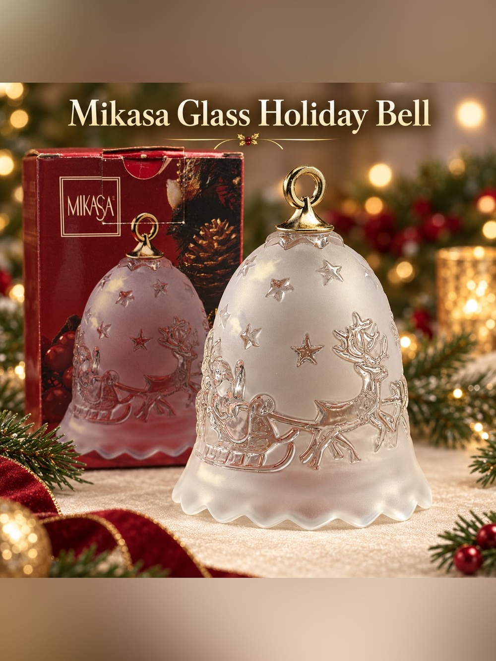 Mikasa Frosted Glass Bell Ornament with Gold Hanger